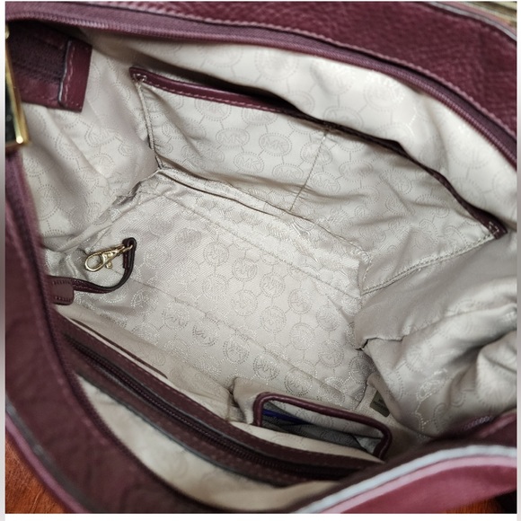Michael Kors Burgundy Pebble Leather Hobo Shoulder Bag - Picture 13 of 14